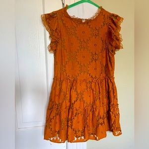 Anthropologie, Mustard lace dress with liner. New, never worn. Medium petite.